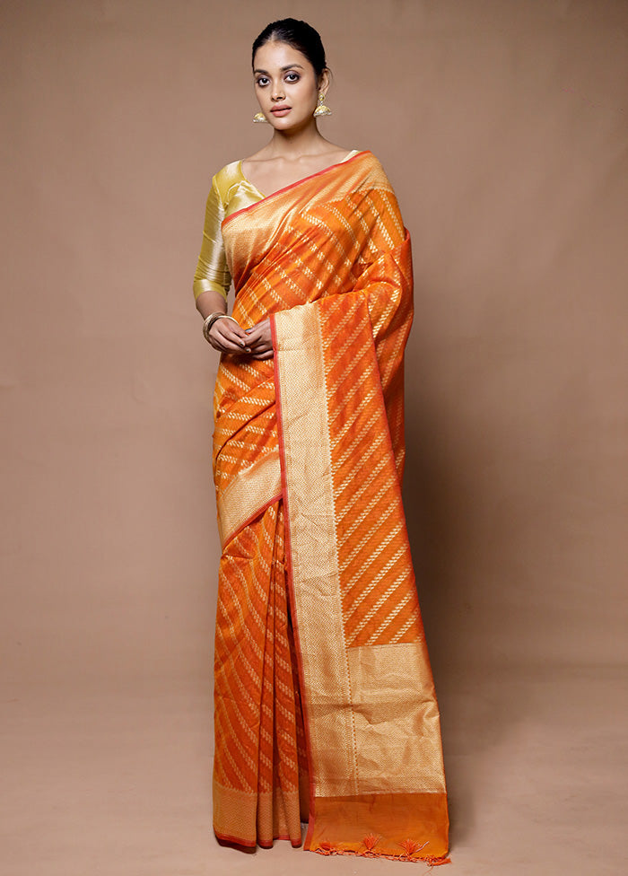 Orange Kora Silk Saree With Blouse Piece