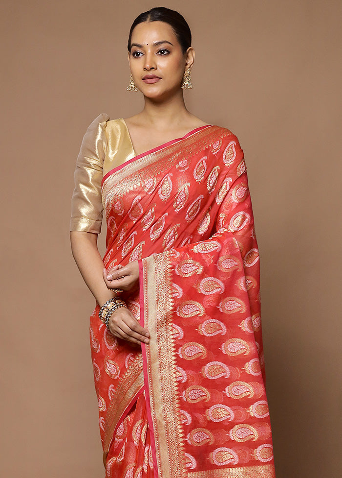 Pink Kora Silk Saree With Blouse Piece