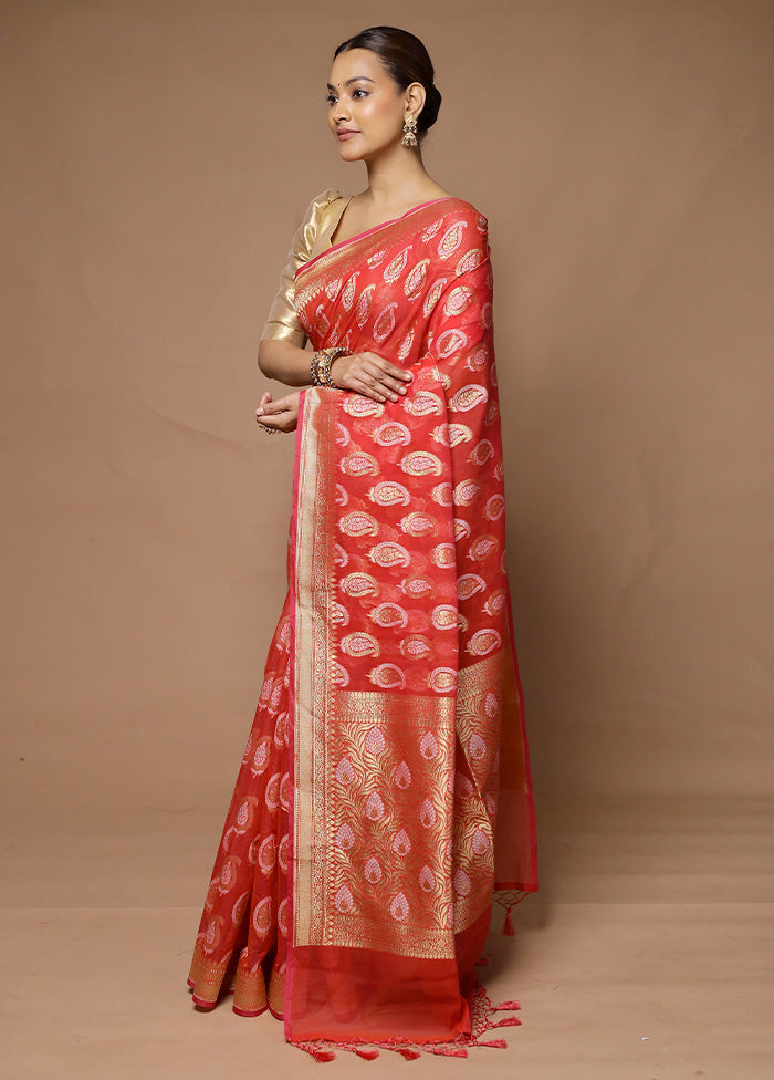 Pink Kora Silk Saree With Blouse Piece