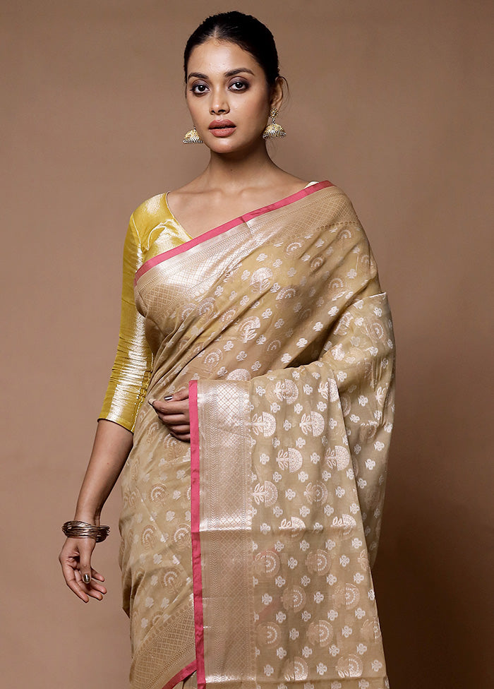 Cream Kora Silk Saree With Blouse Piece