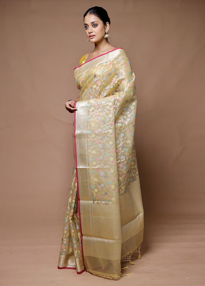 Beige Organza Saree With Blouse Piece