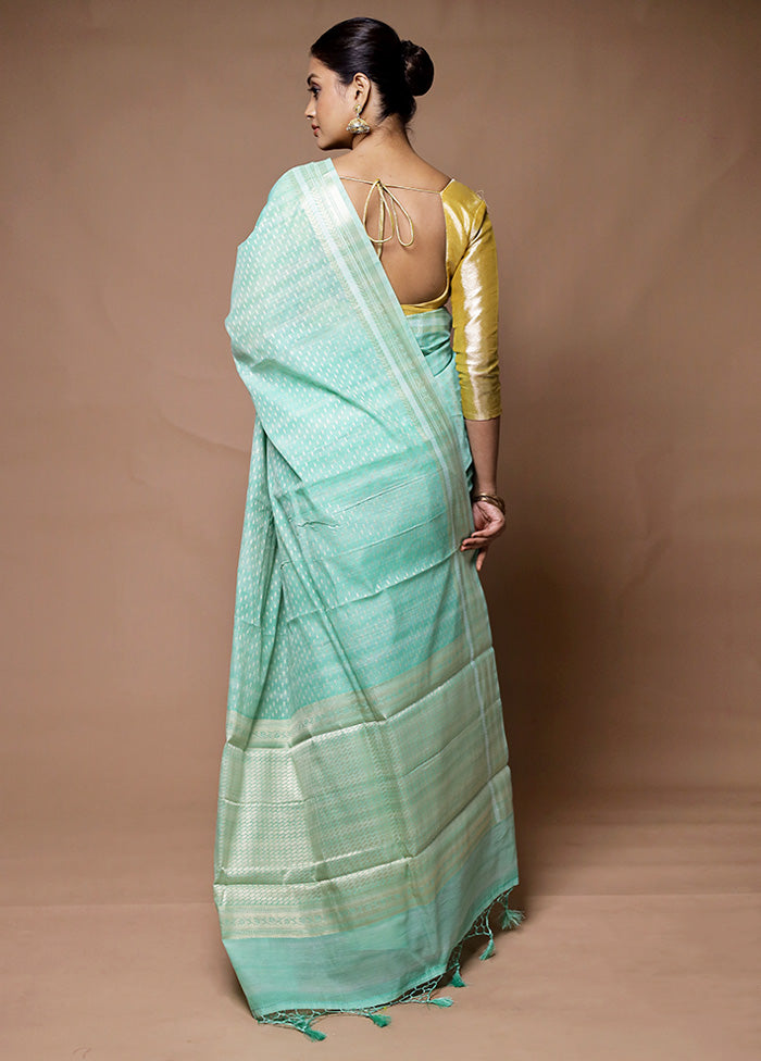 green Kora Silk Saree With Blouse Piece