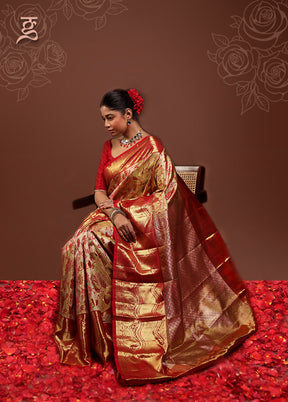 Gold Handloom Kanchipuram Pure Silk Saree With Blouse Piece