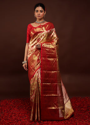 Gold Handloom Kanchipuram Pure Silk Saree With Blouse Piece