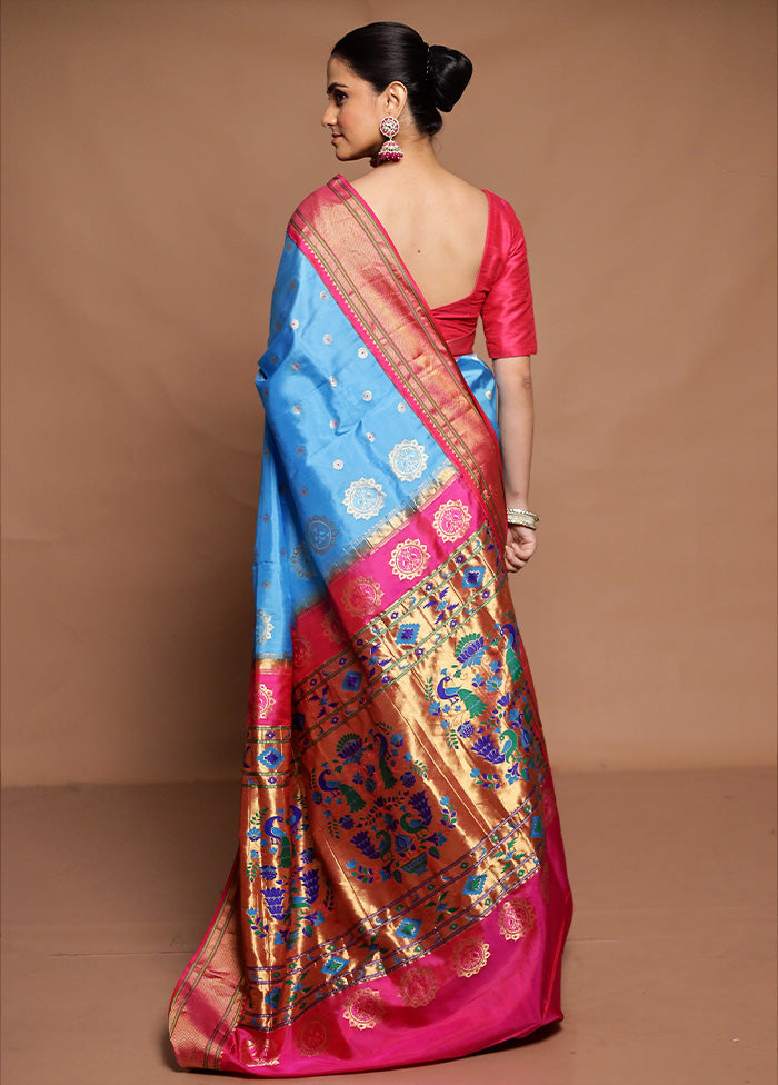 Blue Handloom Kanchipuram Pure Silk Saree With Blouse Piece