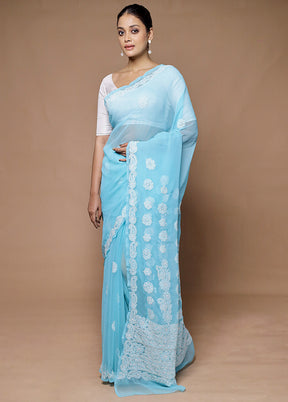 Blue Pure Cotton Saree With Blouse Piece