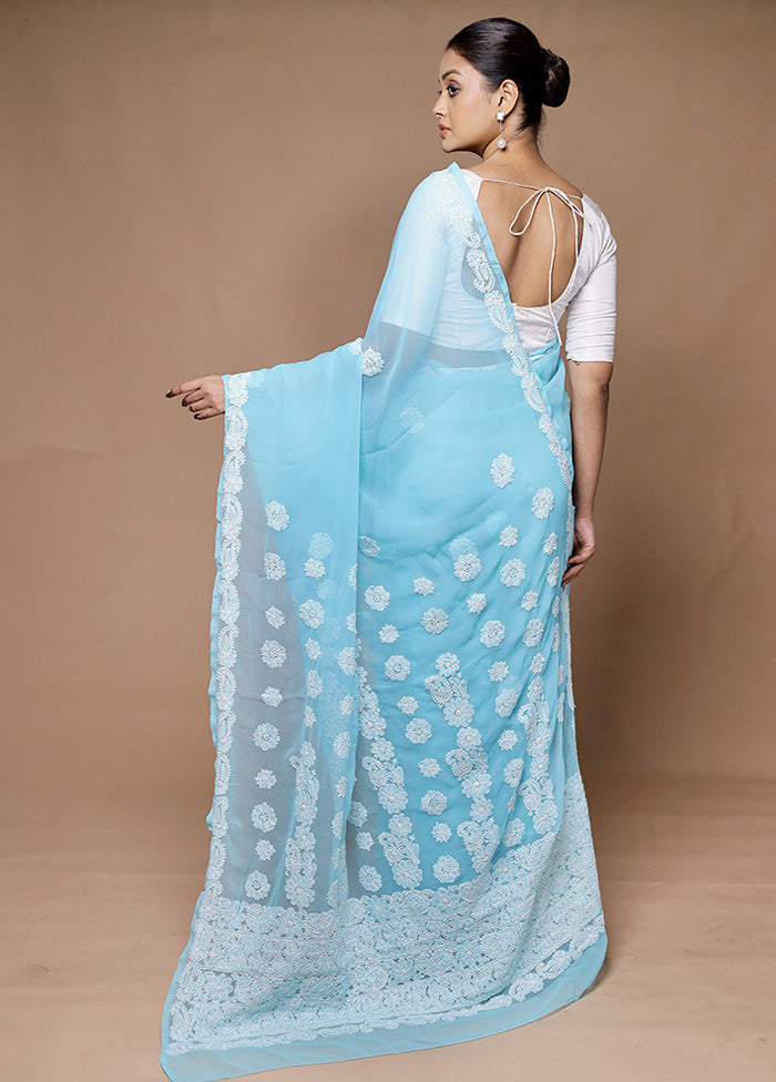 Blue Pure Cotton Saree With Blouse Piece