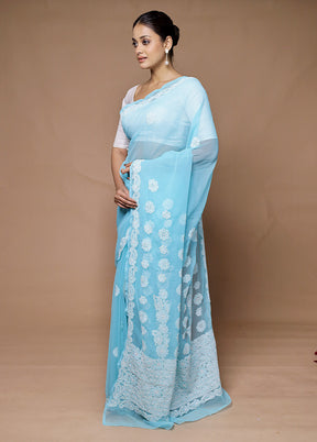 Blue Pure Cotton Saree With Blouse Piece