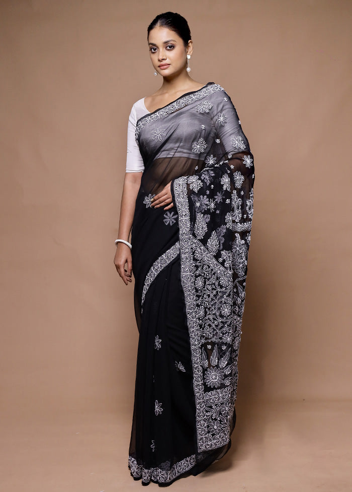 Black Pure Cotton Saree With Blouse Piece