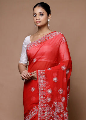 Red Pure Cotton Saree With Blouse Piece