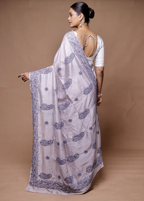 Grey Handloom Pure Cotton Saree With Blouse Piece