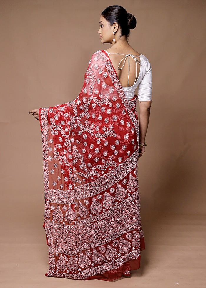 Red Handloom Pure Cotton Saree With Blouse Piece