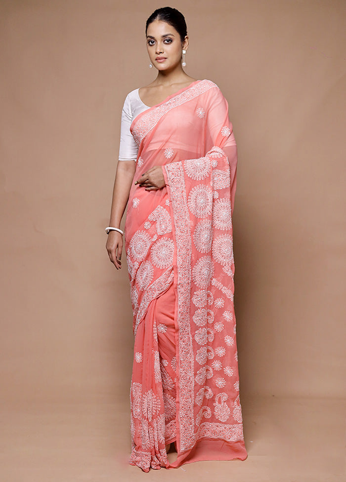 Pink Handloom Pure Cotton Saree With Blouse Piece