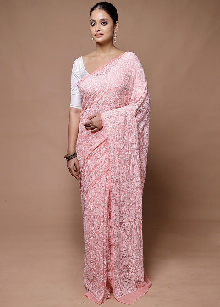 Pink Handloom Pure Cotton Saree With Blouse Piece