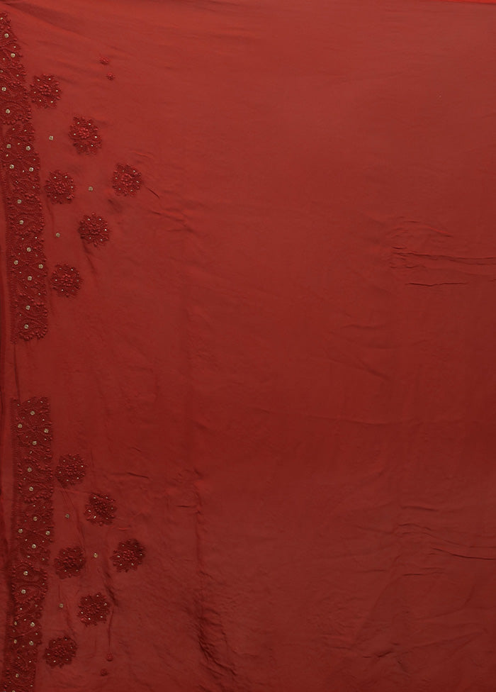 Red Pure Handloom Chikankari Saree With Blouse Piece