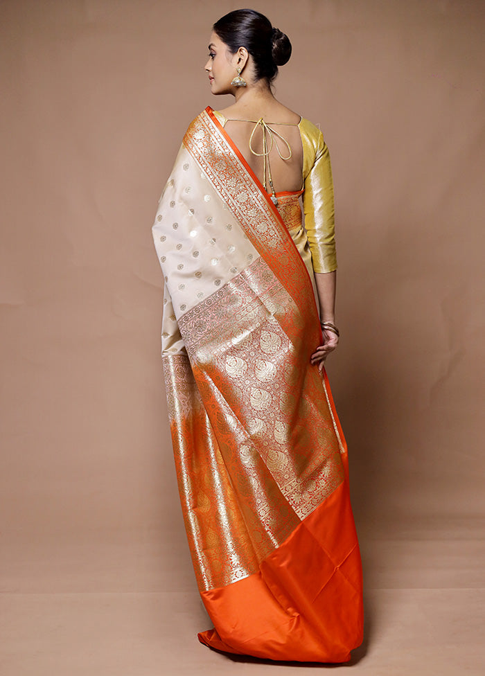 Cream Banarasi Silk Saree With Blouse Piece