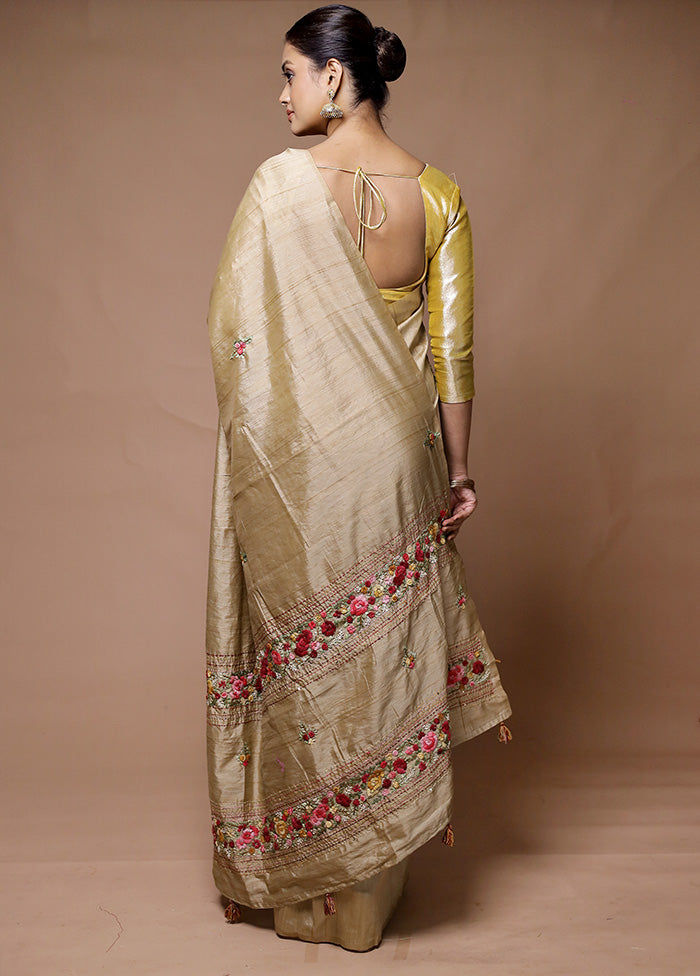 Cream Tussar Silk Saree With Blouse Piece