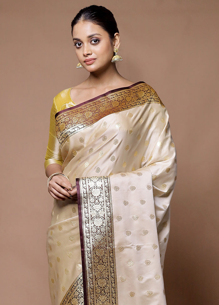 Cream Banarasi Silk Saree With Blouse Piece