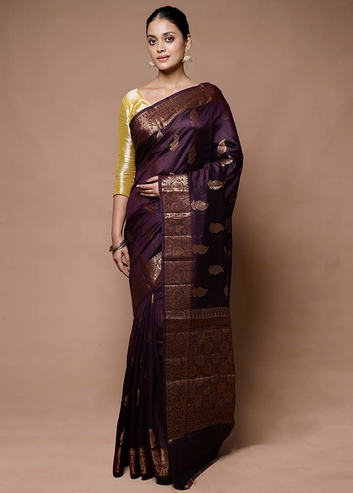 Wine Dupion Silk Saree With Blouse Piece