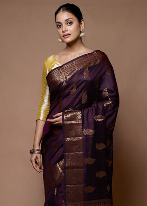 Wine Dupion Silk Saree With Blouse Piece