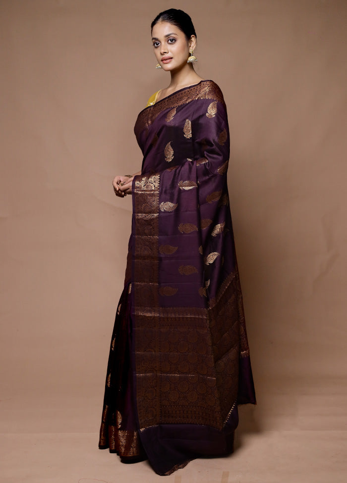 Wine Dupion Silk Saree With Blouse Piece