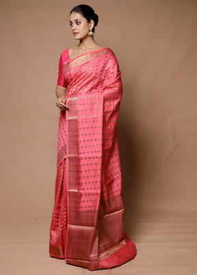 Pink Dupion Silk Saree With Blouse Piece