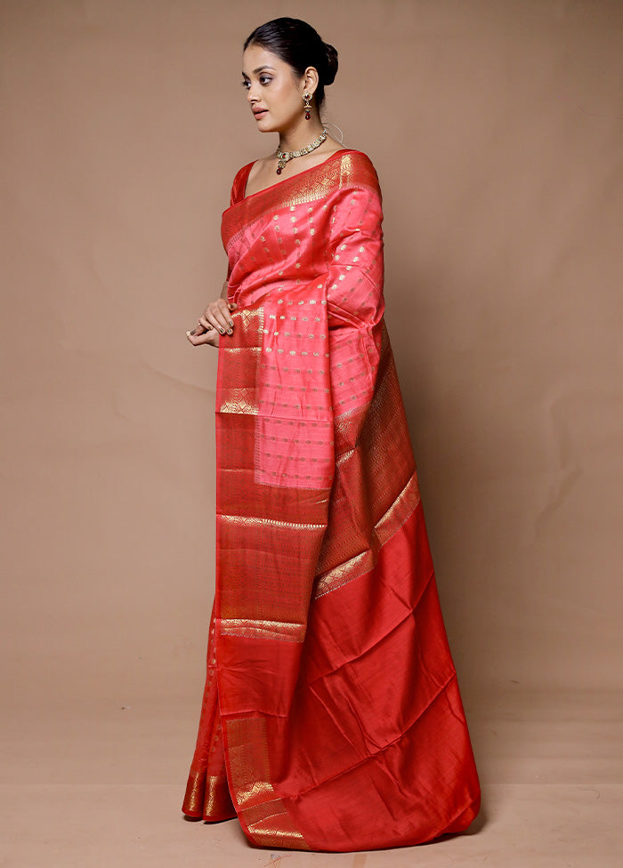 Red Handloom Dupion Pure Silk Saree With Blouse Piece