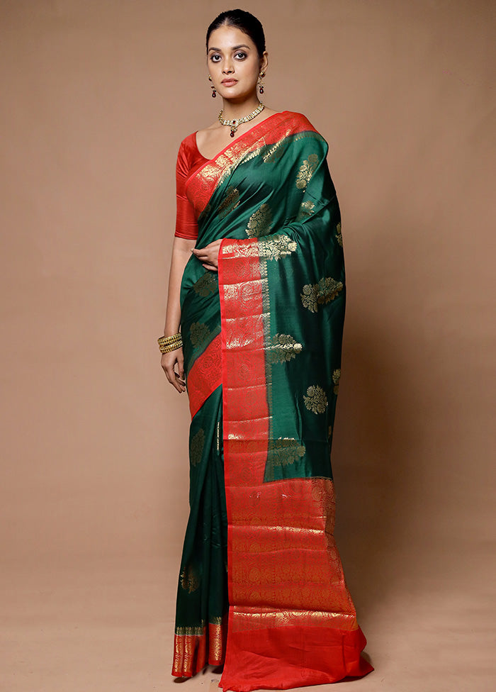 Green Handloom Dupion Pure Silk Saree With Blouse Piece