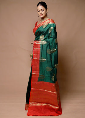 Green Handloom Dupion Pure Silk Saree With Blouse Piece