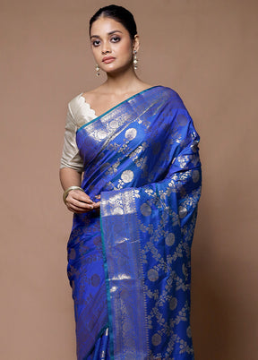 Blue Uppada Silk Saree With Blouse Piece