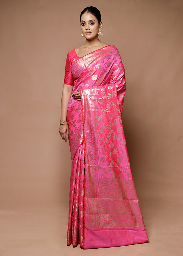 Pink Uppada Silk Saree With Blouse Piece