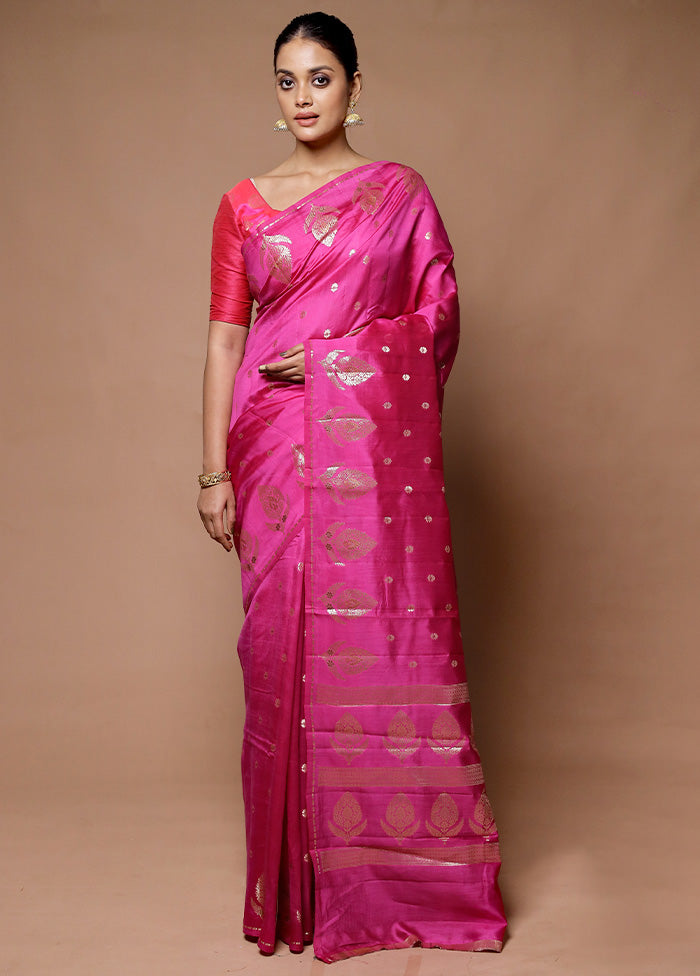 Pink Handloom Dupion Pure Silk Saree With Blouse Piece