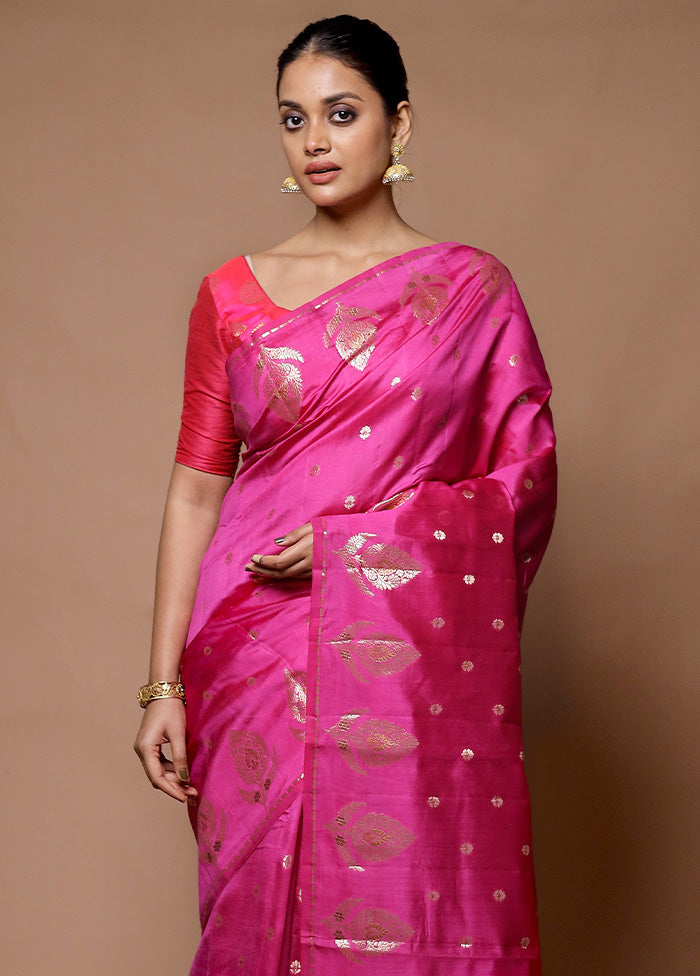 Pink Handloom Dupion Pure Silk Saree With Blouse Piece