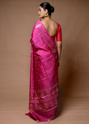 Pink Handloom Dupion Pure Silk Saree With Blouse Piece