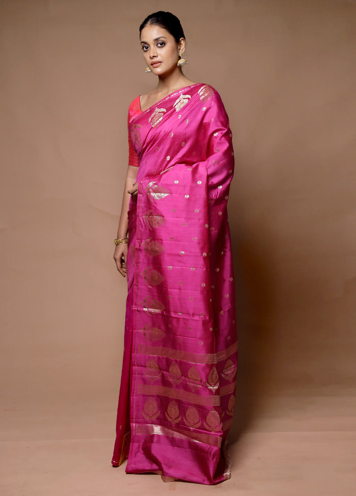 Pink Handloom Dupion Pure Silk Saree With Blouse Piece