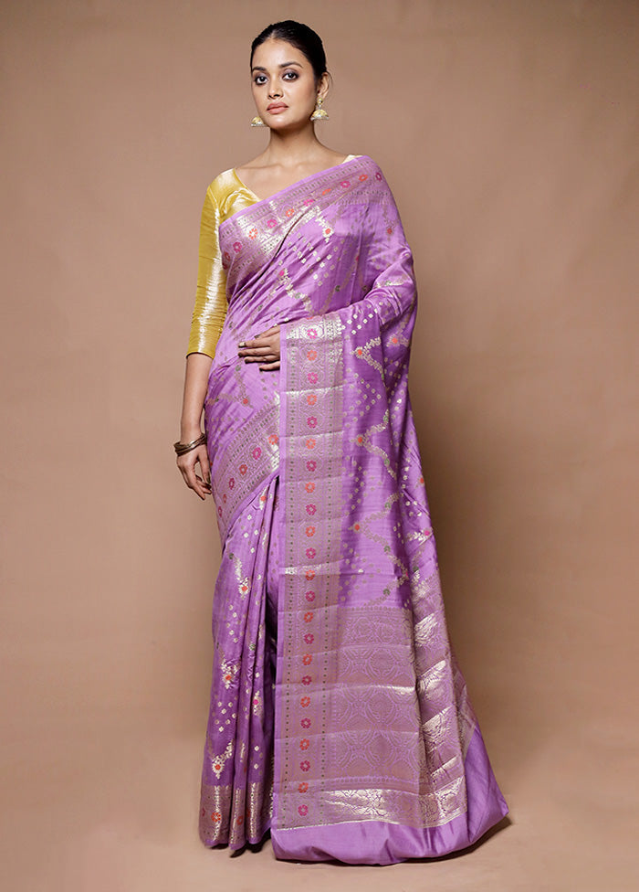 Lavender Handloom Dupion Pure Silk Saree With Blouse Piece