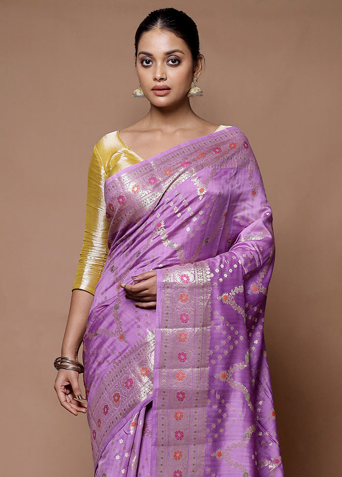 Lavender Handloom Dupion Pure Silk Saree With Blouse Piece