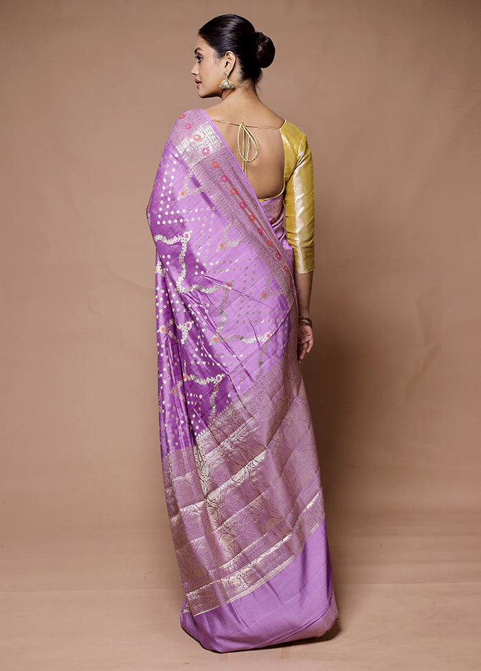 Lavender Handloom Dupion Pure Silk Saree With Blouse Piece