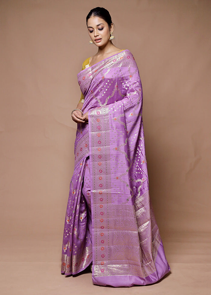 Lavender Handloom Dupion Pure Silk Saree With Blouse Piece