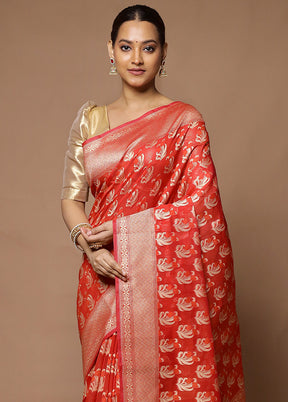 Red Kora Silk Saree With Blouse Piece