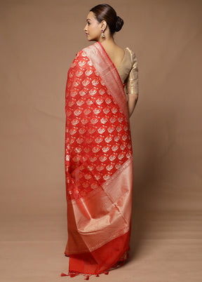 Red Kora Silk Saree With Blouse Piece