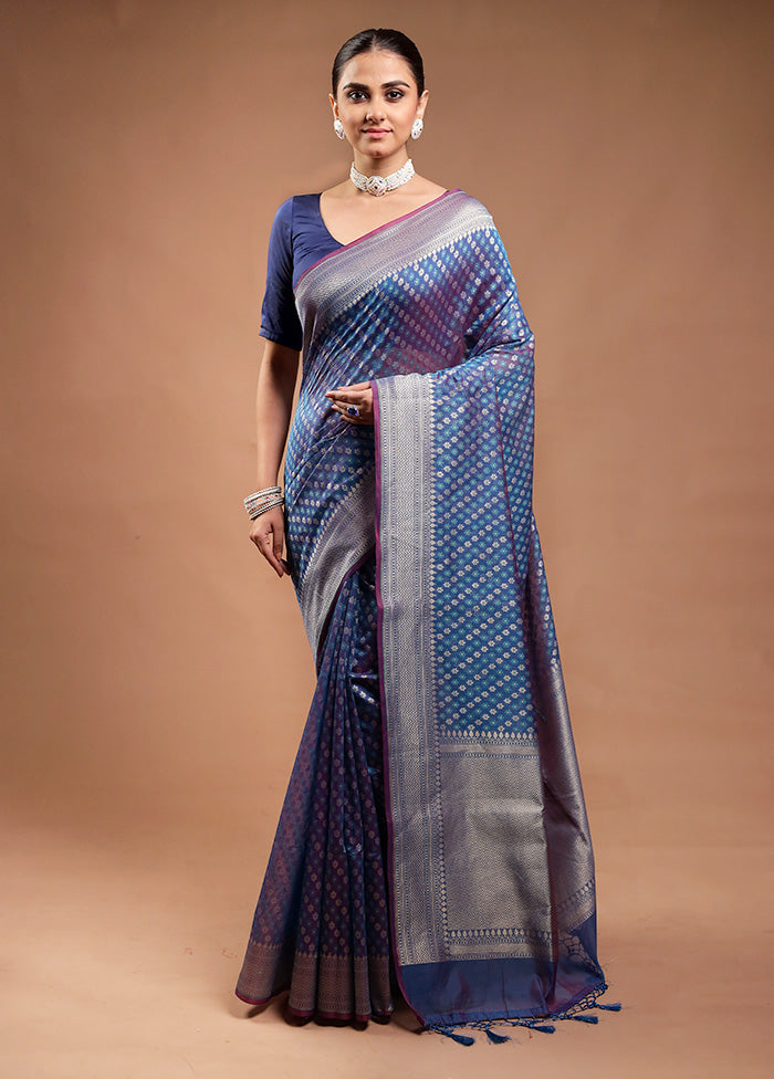 Blue Kora Silk Saree With Blouse Piece