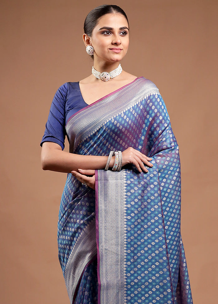 Blue Kora Silk Saree With Blouse Piece