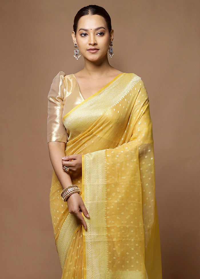 Yellow Kora Silk Saree With Blouse Piece