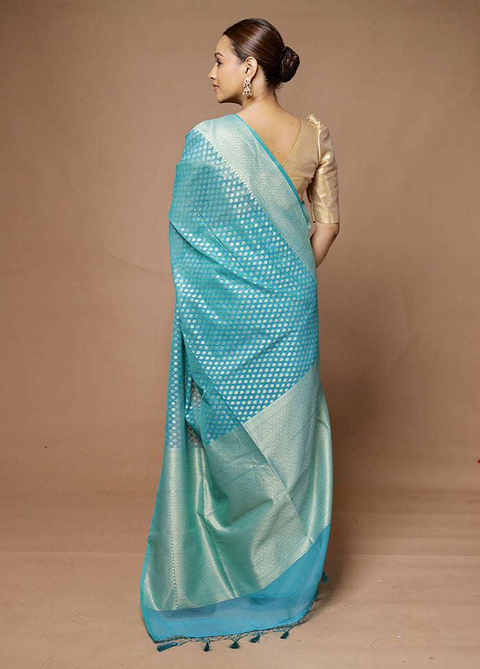 Blue Kora Silk Saree With Blouse Piece