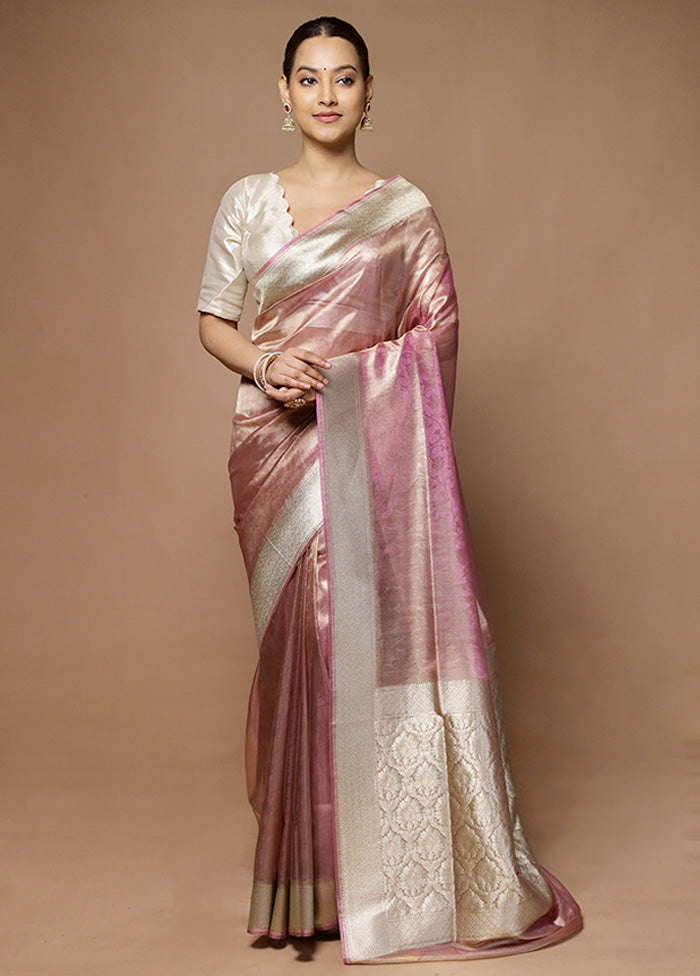 Pink Tissue Silk Saree With Blouse Piece