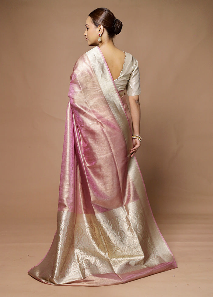 Pink Tissue Silk Saree With Blouse Piece