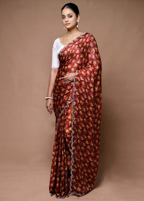 Maroon Chiffon Silk Saree With Blouse Piece