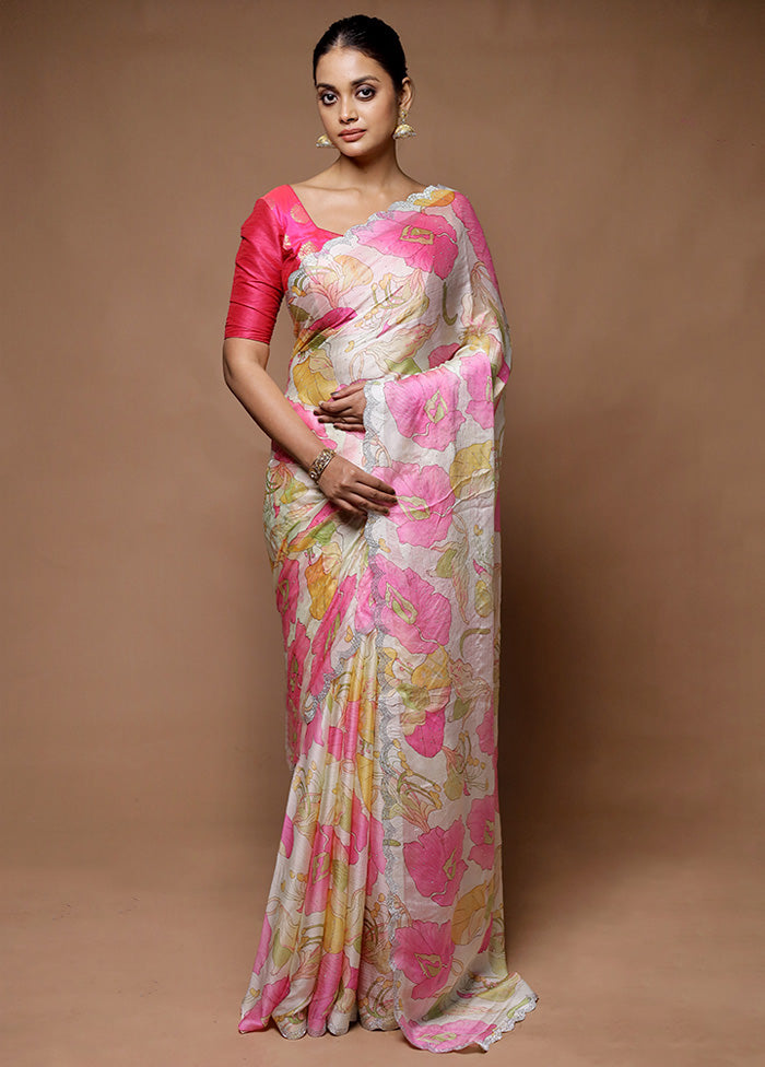 Yellow Chiffon Silk Saree With Blouse Piece