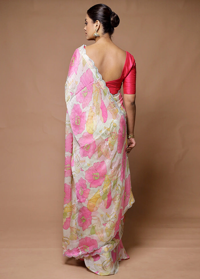 Yellow Chiffon Silk Saree With Blouse Piece